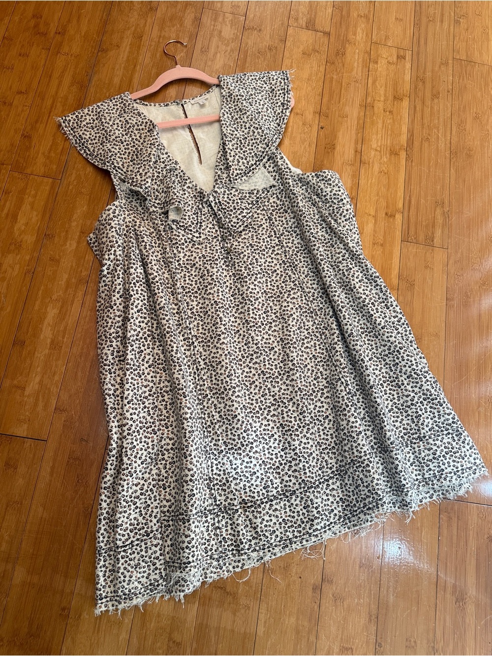 Pilcro Cream and Black Leopard-Print Ruffle Collar Dress